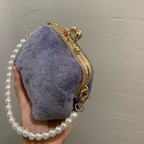 Genuine Shearling Leather Handmade Top Handle Metal Frame Bag & Small Clutch Set - Picture 16 of 16